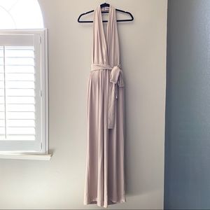 NEW Lush backless halter jumpsuit nude beige MED